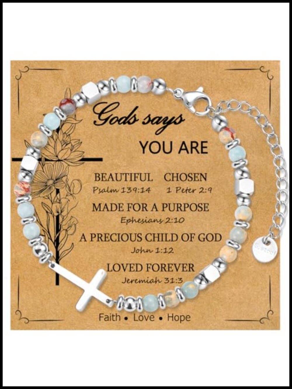 Adjustable Stainless Steel Cross Bracelet for Girls Women Christian Gift First